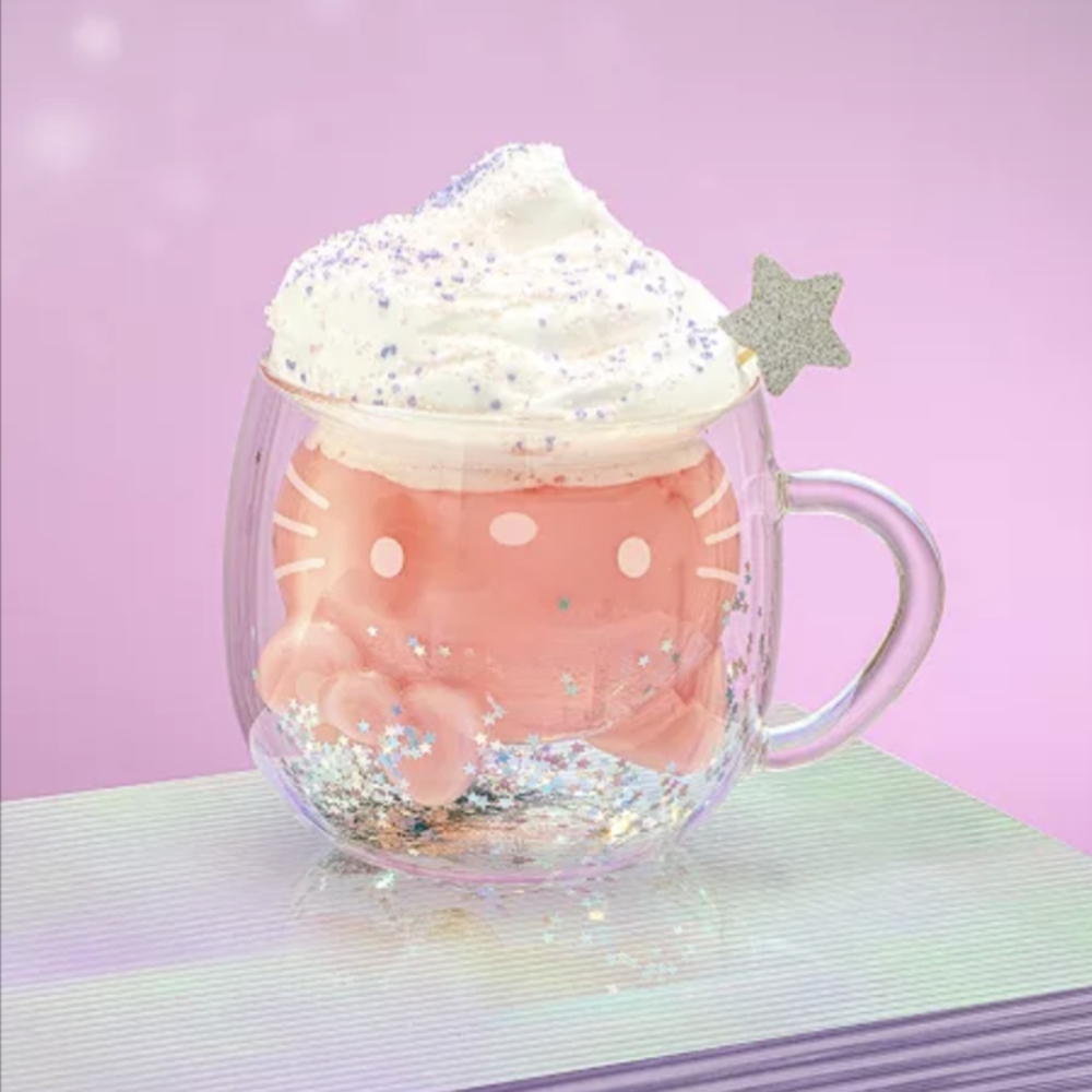 Hello Kitty Double Wall Glitter Glass Mug BNWT